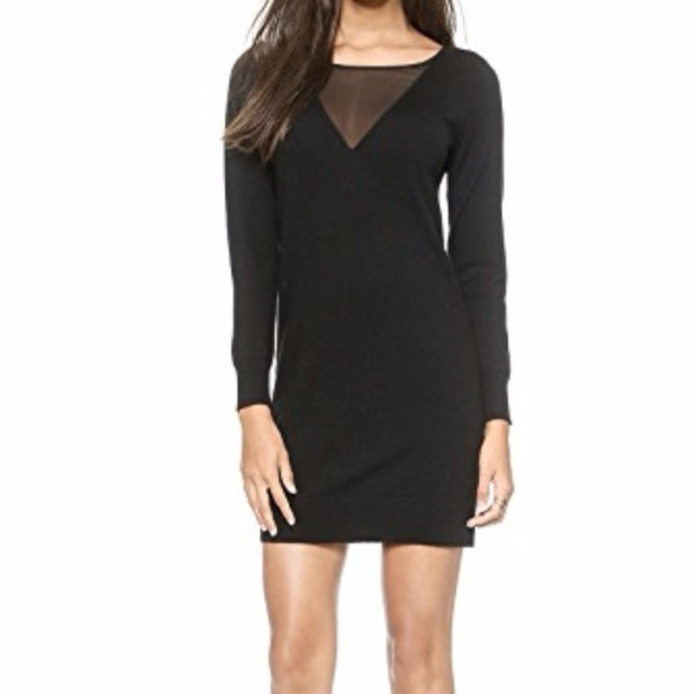 CLUB MONACO “Monique” Sweater Dress Long Sleeve Silk Wool Blend in Black